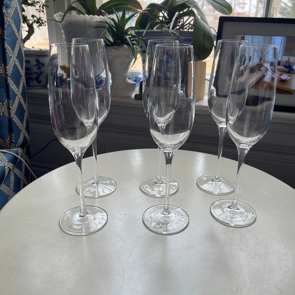 2 Tiffany & Co Set of 2 Crystal Champagne Flutes Glasses 9.5"